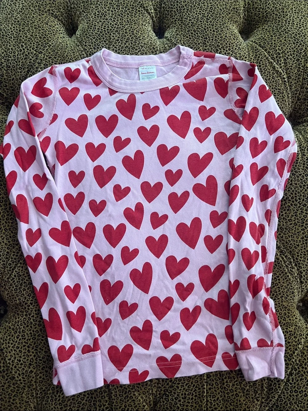 Hanna Andersson Heart on Hearts Pink Pajama Set with Red Hearts size 14